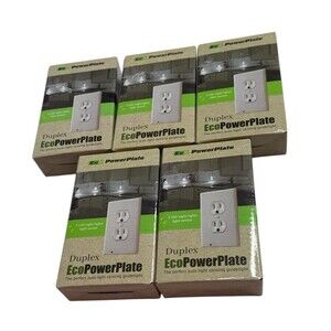 Eco Power Plate Duplex 3 LED Light Sensor Outlet Covers, White‎ Set of 5. NIB